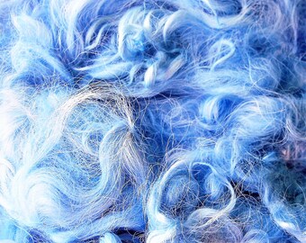 Karakul Sheep Wool Locks for Spinning Felting and Doll Hair, Doll Wig, Hand Dyed shades of light blue 1 oz.