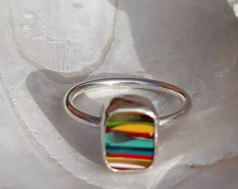 Surfite and silver ring ~ part of the Margaret Range ~ bezel set with vintage surfite from Western Australia, UK size Q .