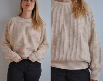 Vintage LL Bean Fisherman Sweater // Vintage Chunky Knit Sweater // Oatmeal Beige // Oversized Sweater // Men's Large