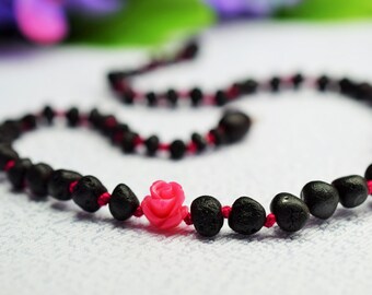 Baby Teething Necklace / Amber necklace / Baltic amber / Black Raw Amber / Baby necklace / Genuine Baltic RAW Amber