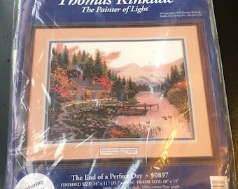 Thomas Kinkade Cross Stitch Kit The End Of A Perfect Day 50897 14 " x 11 " The Painter Of Light Candamar Designs New Sealed