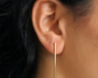 Minimalist Long Gold Bars Earrings, Slim Bar Posts, Simple Modern Jewelry, Art Deco Earrings, Stripe Earrings, Minimalist Earrings, Bar Stud