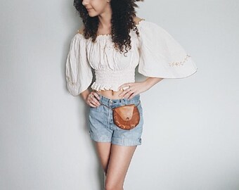 Vintage* Off the Shoulder Boho Crop Top