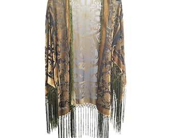 Short Kimono Women Boho Kimono Gypsy Fringe Kimono Cardigan festival kimono Tassels beack beachCover Up Jacket Green