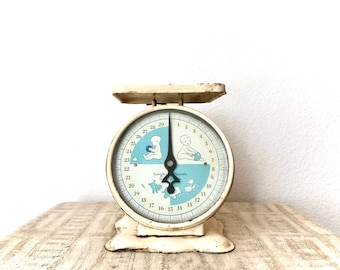 Antique White Metal Nursery Scale, Vintage Baby Scale