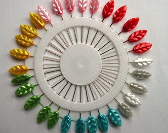 leaves pinwheel, 2x Pinwheel, pin wheel, leaves pinwheel, leaf shaped pins, UK sewing supplies, UK haberdashery, UK dressmaking pins,