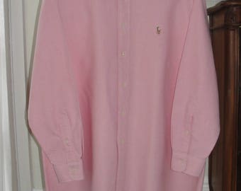New! Ralph Lauren Yarmouth Pink 100% Cotton Oxford Long Sleeve, Button Down Shirt, Women's XL or Men's Shirt, 16 1/2 x 33 sleeve