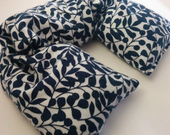 Microwave Neck Wrap - Flax Seed Heating Pad - GOTS Organic cotton Flannel - scented or unscented - Neck Wrap - Mothers Day Gift - Navy blue
