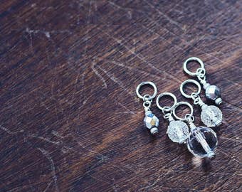 Platinum Hits - Metal & Crystal - Knit/Knitting or Crochet - Stitch Markers or Holders (#1, #2) - Set of 5