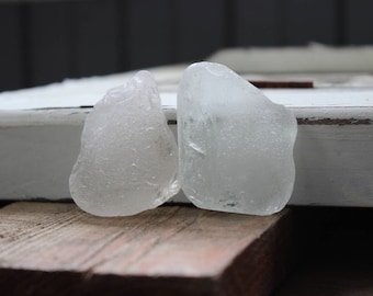 Large Frosty White Seaglass Pieces , Set of 2 for DIY Mosaic and Beach Wind Chimes