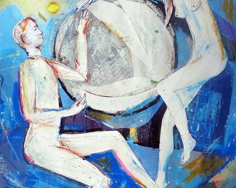 Contemporary artwork original collage on paper modern mixed media art by Elisaveta Sivas home decoration