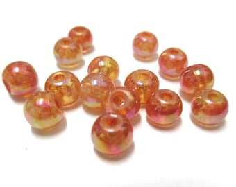 20 bright orange speckled glass 6mm beads