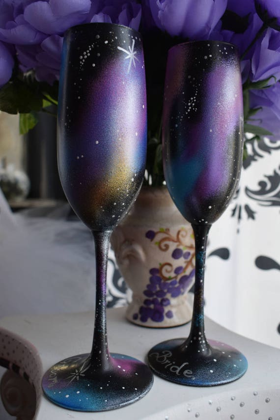 Galaxy champagne flutes set of 2 galaxy glasses universe