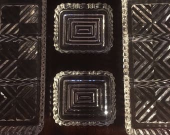 1930s Clear Glass Relish Trays - 2 large and 2 small