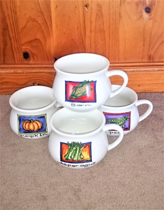 Soup Mugs Pottery Mug with Handle Capacity 16oz Set of 4 Soup Mugs Pottery Mug with Handle Capacity 16oz Set of 4