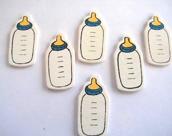 LOT 6 wood Motif APPLIQUES: 30 * 15mm white/blue bottle