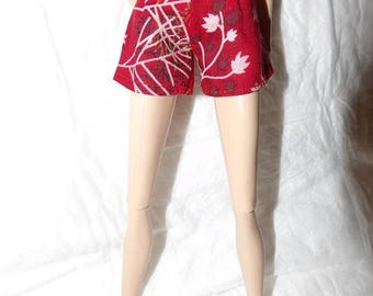 Fashion Doll Coordinates - Red, black & white floral printed shorts - es420