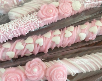 It's A Girl Pink Chocolate Covered Pretzel Rods(1 DOZ)/Baby Shower/Girl's Shower/Baby Shower Favors/Sweet 16/Girl's Birthday/Bridal Showers