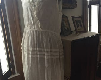 Vintage Edwardian 1910s white cotton dress