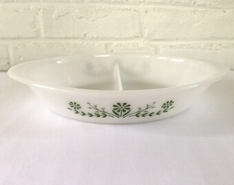 Glasbake Green Floral Divided Casserole Dish