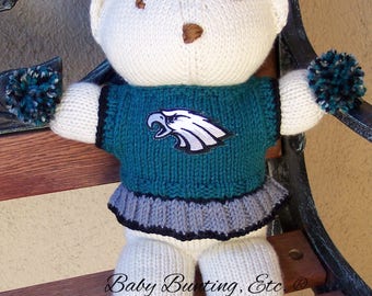 Bear, Philadelphia Eagles, Cheerleader Bear, Baby Girl Bear, Shower Gift, Birthday Gift, Keepsake Bear, Souvenir Bear, Valentines Day