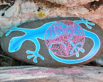 Hand painted pebble - Salamander or Lizard