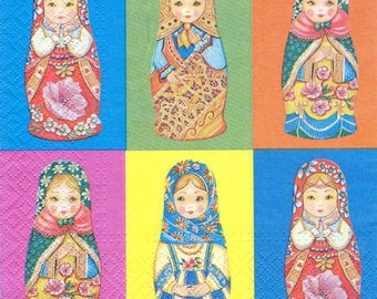 4 Decoupage Napkins, Paper Napkin for Decoupage, Matrioshka, Craft Napkin, Matrioshkas Napkin, Decoupage Paper