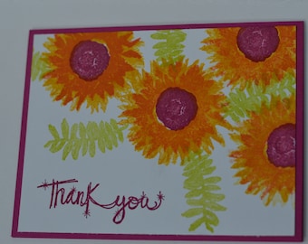 Hand Stamped Fuchsia Flowers Thank You Card