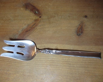Heirloom Sterling Silver Rose Cold Meat Serving Fork, Flatware