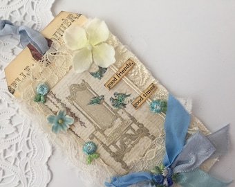Bird Gift Tag, Vintage Bird Tag, Lace Tag, Shabby Tag, with Vintage Bird