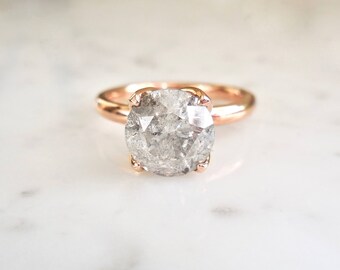RESERVED - Salt and pepper Diamond Engagement Ring, Salt and Pepper Diamond, Flower Leaf Setting, 3 Carat Engagement Ring