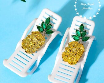 Inspirational Pineapple Earrings, Yellow Diamond Emerald simulant, Pineapple Jewelry, stud earrings, drop earrings, bridal earrings
