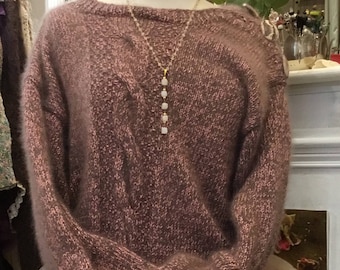 Pink sweater and taupe (Heather) angora and lurex