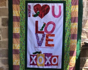 Custom Made The Hungry Caterpillar Quilt, Different Sizes Available, Baby Quilt, Crib Quilt, Toddler Quilt, Lap Quilt