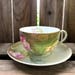 Hand Painted Tea Cup & Saucer Vintage 1920's PSAG Bavaria China Green and Pink Floral Tea Set Lotus Flower Tea Cup Artist Signed Pierrez