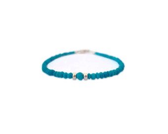 Tiny turquoise bracelet with sterling silver beads. December birthstone.