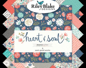 Heart and Soul Charm Pack - 5" Inch Precut Fabric Squares - Riley Blake Stacker 5-6700-42 - Modern Floral Fabric - Deena Rutter