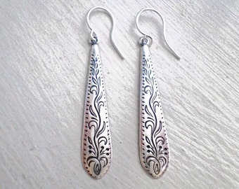 Antique Silver Earrings/Best Seller/Boho Earrings/Etched Earrings/Bohemian Earrings/Dainty Earrings/Gift For Her/Silver Dangle Earrings