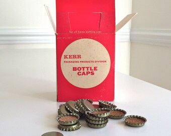 Vintage Kerr Bottle Caps Cork Gold Metal Red White Box Cool Craft supplies
