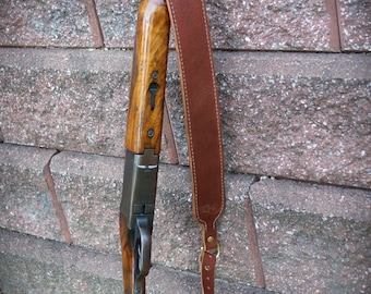 Customized Leather Shot gun Sling padded and BROWN with name or initials.