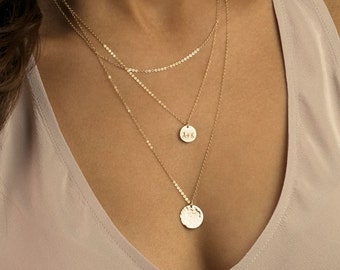 Gold Layered Necklaces Set / Initial Necklace Set of 3 Layered Disk Necklaces / Simple Everyday Layering Necklaces, Layered and Long LS933