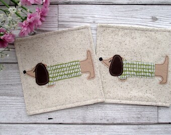 Dachshund Coasters, Fabric Coasters, Dog Coasters, Gift For A Dog Lover, Housewarming Gift, Coffee Coasters, Desk Decor, Doxie Gift