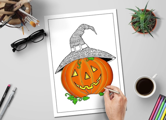 Halloween Coloring Pages Cute Pumpkin Zentangle