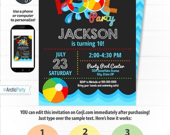 Pool Party Invitation - Swimming Pool Birthday Party - Pool Party - Swimming Birthday - Swimming Party Supplies - Edit NOW at Corjl!