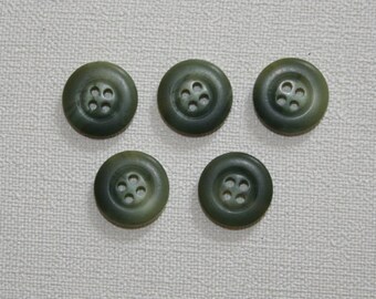 Set of 5 round vintage buttons. Olive green colored buttons. B29