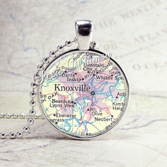 Knoxville Tennessee Map Necklace Art Pendant Jewelry with Ball