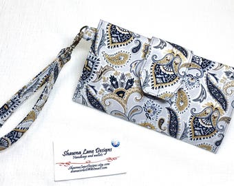 Ladies Wallet, black gray gold wallet, organizer wallet, checkbook, cell phone accessory, wristlet, small purse, wallet with strap
