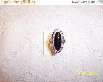 SUMMER SALE 20% OFF, Vintage Oval Black cabochon ring. Sterling silver.
