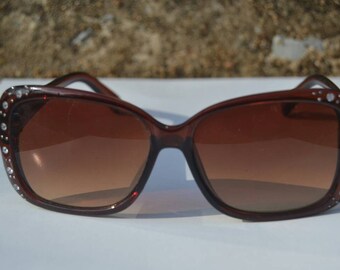 Vintage Root Beer Translucent Brown Rhinestone Sunglasses with Amber Lenses