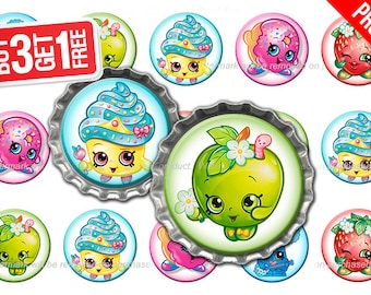 Shopkins Bottle Cap Images - 1 inch size - Suitable for Hair Bows, Magnets, Scrapbooking, Stickers etc - High Resolution Images